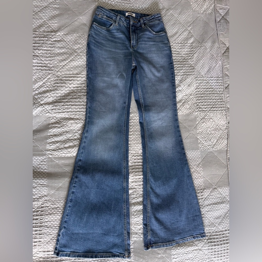 Women's Blue Flared Jeans with High-Rise Waist